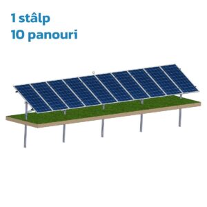 Structură zincată pentru 10 panouri cu montare la sol prin vibro-înțepare, Înclinație panou 30°, 1 Stâlp, 1 Rând panouri