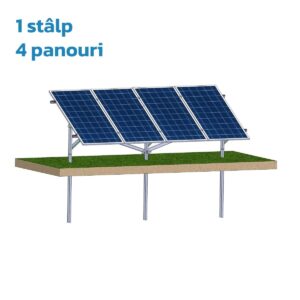 Structură zincată pentru 4 panouri cu montare la sol prin vibro-înțepare, Înclinație panou 30°, 1 Stâlp, 1 Rând panouri