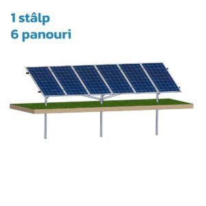 Structură zincată pentru 6 panouri cu montare la sol prin vibro-înțepare, Înclinație panou 30°, 1 Stâlp, 1 Rând panouri