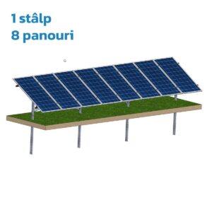 Structură zincată pentru 8 panouri cu montare la sol prin vibro-înțepare, Înclinație panou 30°, 1 Stâlp, 1 Rând panouri