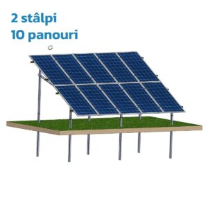 Structură zincată pentru 10 panouri cu montare la sol prin vibro-înțepare, 2 Stâlpi, 2 Rânduri panouri montate vertical
