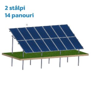 Structură zincată pentru 14 panouri cu montare la sol prin vibro-înțepare, 2 Stâlpi, 2 Rânduri panouri montate vertical