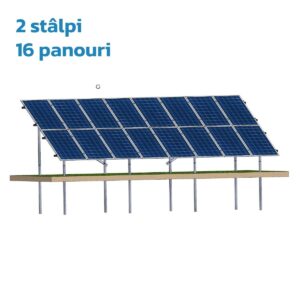 Structură zincată pentru 16 panouri cu montare la sol prin vibro-înțepare, 2 Stâlpi, 2 Rânduri panouri montate vertical