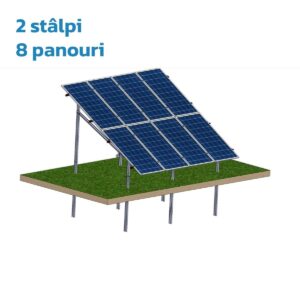 Structură zincată pentru 8 panouri cu montare la sol prin vibro-înțepare, 2 Stâlpi, 2 Rânduri panouri montate vertical