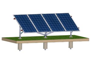 Structură zincată pentru 4 panouri cu montare la sol prin betonare, 1 Stâlp, 1 Rând panouri