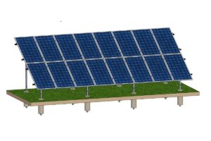 Structură zincată pentru 16 panouri cu montare la sol prin betonare, 2 Stâlpi, 2 Rânduri panouri