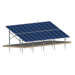 Structură zincată pentru 20 panouri cu montare la sol pe șuruburi de fundație, 2 Stâlpi, 2 Rânduri panouri