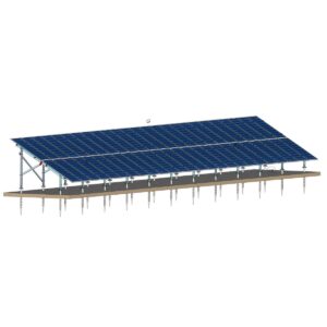 Structură zincată pentru 50 panouri cu montare la sol pe șuruburi de fundație, 2 Stâlpi, 2 Rânduri panouri