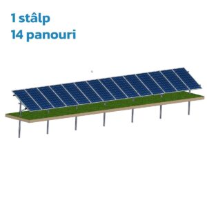 Structură zincată pentru 14 panouri cu montare la sol prin vibro-înțepare, Înclinație panou 30°, 1 Stâlp, 1 Rând panouri