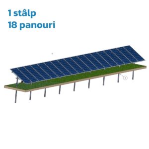 Structură zincată pentru 18 panouri cu montare la sol prin vibro-înțepare, Înclinație panou 30°, 1 Stâlp, 1 Rând panouri