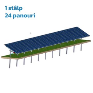 Structură zincată pentru 24 panouri cu montare la sol prin vibro-înțepare, Înclinație panou 30°, 1 Stâlp, 1 Rând panouri
