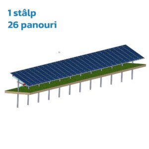 Structură zincată pentru 26 panouri cu montare la sol prin vibro-înțepare, Înclinație panou 30°, 1 Stâlp, 1 Rând panouri