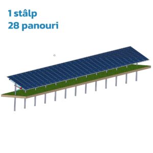Structură zincată pentru 28 panouri cu montare la sol prin vibro-înțepare, Înclinație panou 30°, 1 Stâlp, 1 Rând panouri