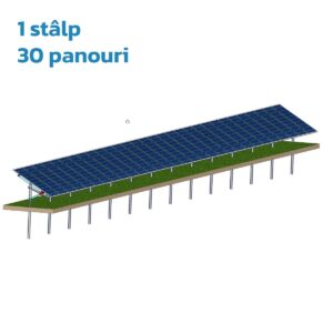 Structură zincată pentru 30 panouri cu montare la sol prin vibro-înțepare, Înclinație panou 30°, 1 Stâlp, 1 Rând panouri