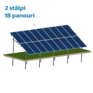 Structură zincată pentru 18 panouri cu montare la sol prin vibro-înțepare, 2 Stâlpi, 2 Rânduri panouri montate vertical