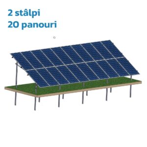 Structură zincată pentru 20 panouri cu montare la sol prin vibro-înțepare, 2 Stâlpi, 2 Rânduri panouri montate vertical