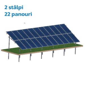 Structură zincată pentru 22 panouri cu montare la sol prin vibro-înțepare, 2 Stâlpi, 2 Rânduri panouri montate vertical