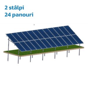 Structură zincată pentru 24 panouri cu montare la sol prin vibro-înțepare, 2 Stâlpi, 2 Rânduri panouri montate vertical